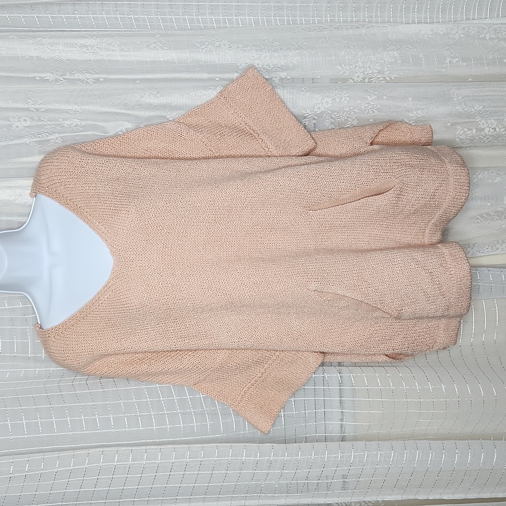Pink Lumiere Oversize Scoop Neck 3/4 Sleeve Chunky Knit Kangaroo Pocket Sweater